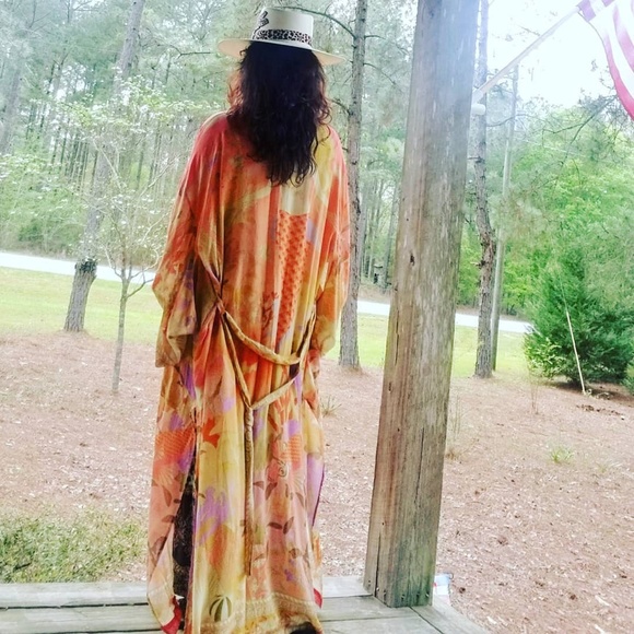 BOHO Chic Floral print Kimono cardigan orange - Picture 9 of 10